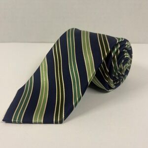 Paul Stuart Necktie Mens OS Blue Green Striped Silk Repp Japan Made Formal Tie